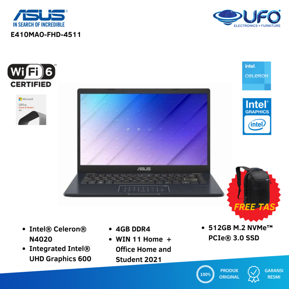 Asus Laptop E410ma N4020 Black Tas Ufo Elektronika Toko Elektronik Online 1328
